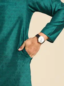 Anouk Men Green Woven Design Kurta with Pyjamas