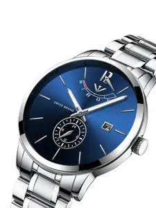 Nibosi Men Blue Dial & Silver Stainless Steel Bracelet Style Straps Analogue Watch NB-2318