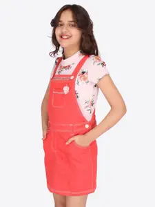 CUTECUMBER Orange Denim Pinafore Dress