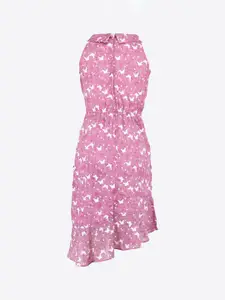 CUTECUMBER Girls Mauve & White Butterfly Print Bodycon Midi Dress