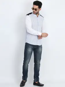 LINDBERGH Men Blue & White Slim Fit Striped Casual Shirt