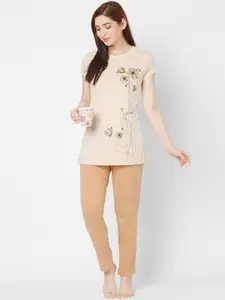Sweet Dreams Women Beige Printed Night suit