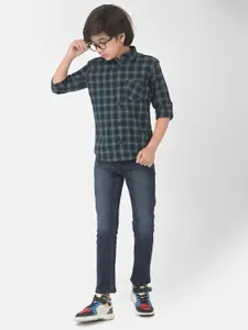 Crimsoune Club Boys Blue Checked Slim Fit Cotton Casual Shirt