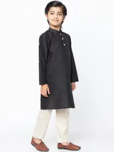KISAH Boys Black Pleated Kurta with Pyjamas
