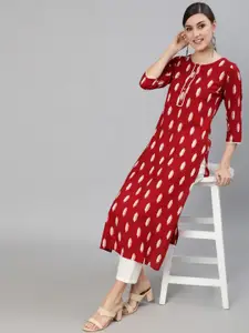Nayo Women Maroon Geometric Printed Kurta