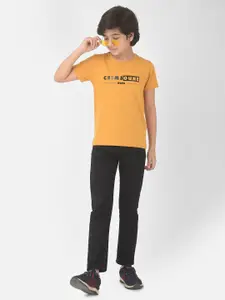 Crimsoune Club Boys Mustard Yellow Typography Printed Slim Fit Outdoor T-shirt
