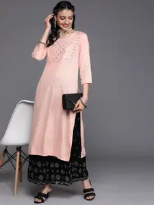 Libas Women Pink Yoke Design Mirror Work Pastels Kurta