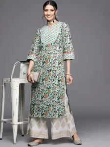 Libas Women Green & Beige Ethnic Motifs Printed Pure Cotton Gotta Patti Kurta