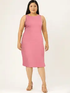 bebe Women Pink Whip Solid Sheath Midi Dress With Styled Back