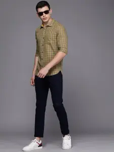 WROGN Men Green & Brown Slim Fit Checked Pure Cotton Casual Shirt