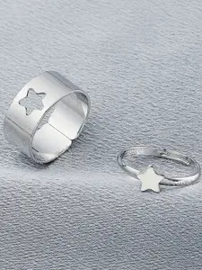 Vembley Women Combo of 4 Silver-Plated Star and Half Moon Double Rings