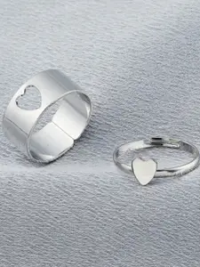 Vembley Set Of 2 Silver Plated Half Moon & Heart Couple Ring