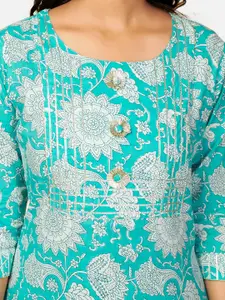 Vbuyz Women Blue Floral Printed Kurta