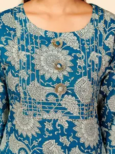 Vbuyz Women Blue Ethnic Motifs Printed Gotta Patti Kurta