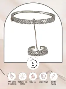 Saraf RS Jewellery Women Silver-Toned & White American Diamond Handcrafted Silver-Plated Ring Bracelet