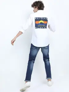 HIGHLANDER Men White Slim Fit Printed Casual Shirt