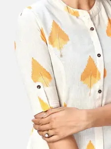 Vbuyz Women Beige Geometric Striped Thread Work Kurta