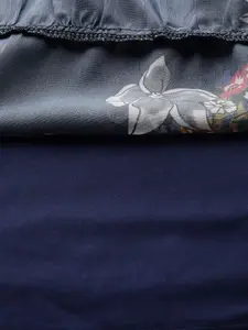 Deewa Navy Blue & White Floral Print Tiered Maxi Dress