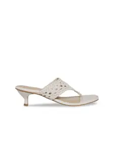 Forever Glam by Pantaloons Off White Embellished Kitten Heels