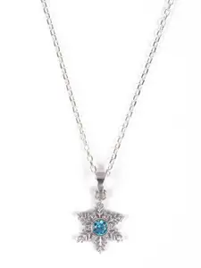Clara Woman 925 Sterling Silver Rhodium-Plated Blue & White CZ Studded Pendant With Chain