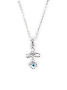 Clara Silver-Toned & White CZ Studded Rhodium-Plated Evil Eye Pendant With Chain