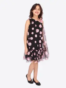 CUTECUMBER Girls Black Floral Georgette A-Line Dress