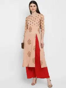 Vbuyz Women Peach-Coloured Ethnic Motifs Printed Kurta