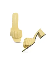DressBerry Women Yellow PU Ruched Block Heels