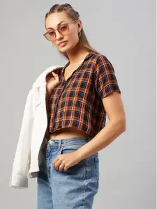 CHIMPAAANZEE Women Orange Classic Tartan Checks Checked Casual Shirt