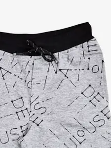 Alan Jones Boys Grey Melange Printed Cotton Shorts