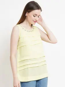 Purple State Green Georgette Tiered Top