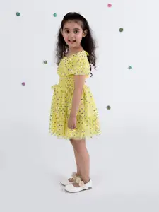 pspeaches Girls Yellow Floral Net Dress