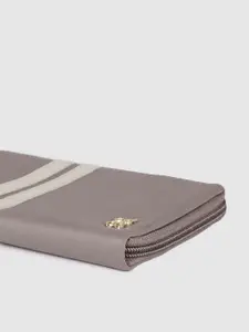 Baggit Women Grey & Beige Striped Detail Zip Around Wallet