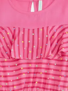 Pantaloons Junior Girls Fuchsia Striped Fit & Flare Dress