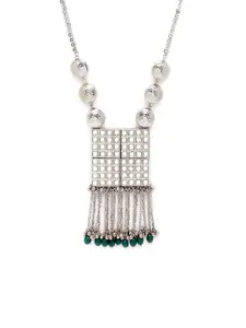KARATCART Silver-Toned & Green Silver-Plated Oxidised Necklace
