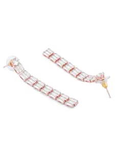 AMI Rose Gold Plated Cubic Zirconia Studded Contemporary Drop Earrings