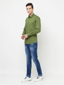 Crimsoune Club Men Olive Green Slim Fit Cotton Casual Shirt