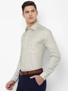 Louis Philippe Permapress Men Beige & White Checked Pure Cotton Wrinkle Free Formal Shirt