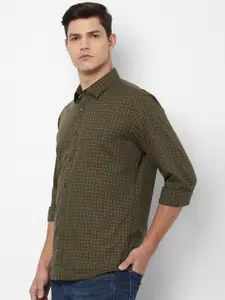 Louis Philippe Sport Men Olive Green Slim Fit Micro Checks Checked Casual Shirt