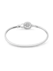 AMI Women Silver-Toned Brass Cubic Zirconia Silver-Plated Kada Bracelet