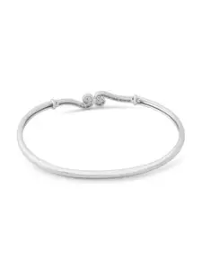 AMI Women Silver-Toned & White Brass Cubic Zirconia Silver-Plated Kada Bracelet