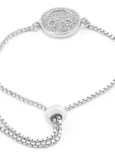 AMI Women White Brass Cubic Zirconia Silver-Plated Wraparound Bracelet