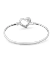 AMI Women Silver-Toned & White Brass Cubic Zirconia Silver-Plated Kada Bracelet