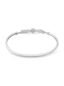 AMI Women Silver-Plated & White Brass Cubic Zirconia Kada Bracelet