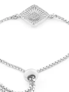 AMI Women Silver-Plated White Brass Cubic Zirconia Charm Bracelet