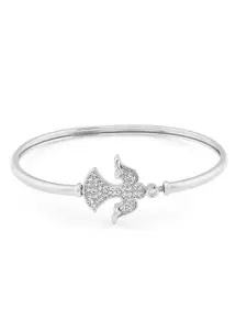 AMI Women Silver-Toned Brass Cubic Zirconia Silver-Plated Kada Bracelet