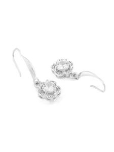 AMI Silver-Toned Cubic Zirconia Studded Drop Earrings