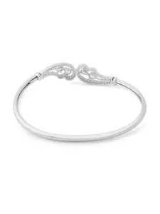 AMI Women Silver-Toned Brass Cubic Zirconia Silver-Plated Kada Bracelet