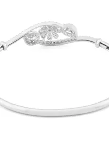 AMI Women Silver-Toned Brass Cubic Zirconia Silver-Plated Kada Bracelet