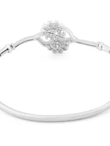 AMI Women Brass Cubic Zirconia Silver-Plated Kada Bracelet